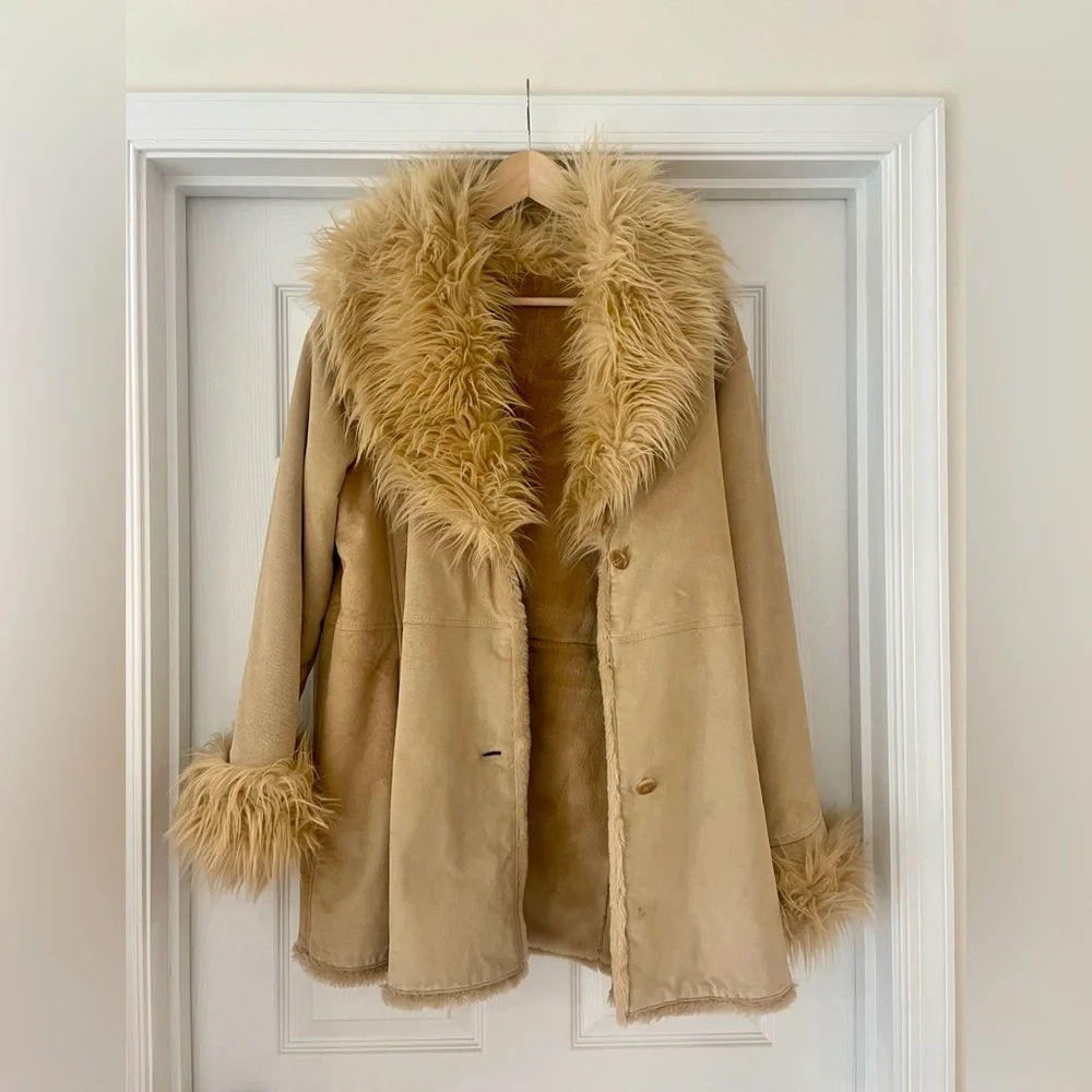 Bohemian Caramel Blonde Women’s Wilsons Leather Suede Faux Fur Coat - Picture 1 of 8